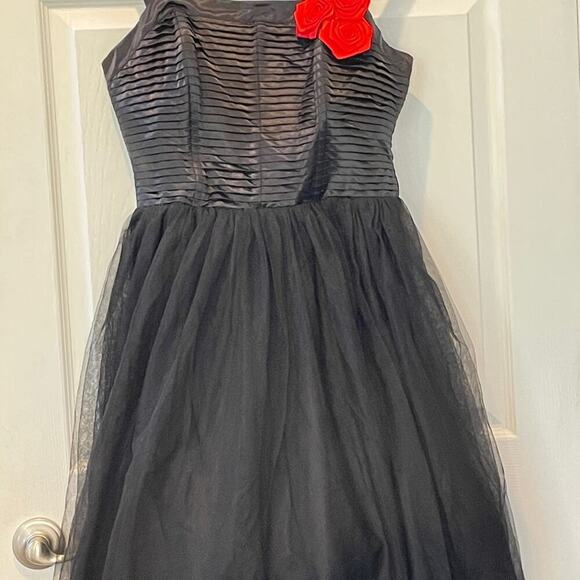 UNIQUE VINTAGE Black Satin and Tulle Black Swing Dress 1950s Sz 3X#11 - Picture 6 of 9